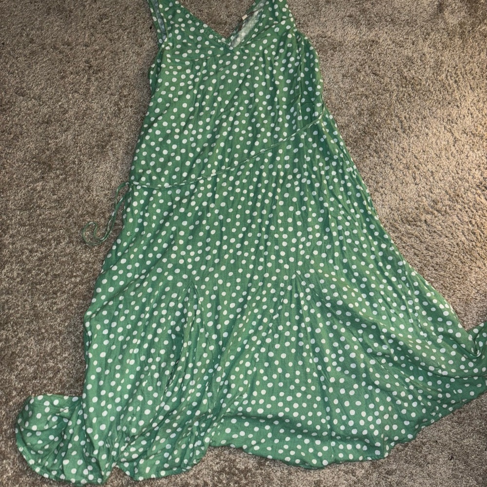 LOFT Green and White Polka Dot Dress